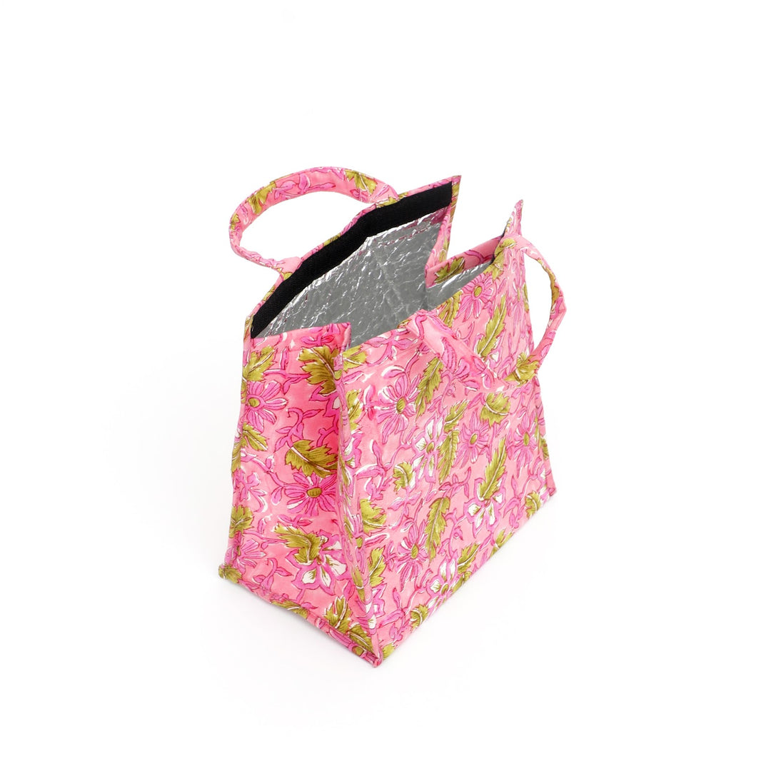 Insulated Cotton Lunch Bag Set of 2, Pink Paisley Floral, view 3