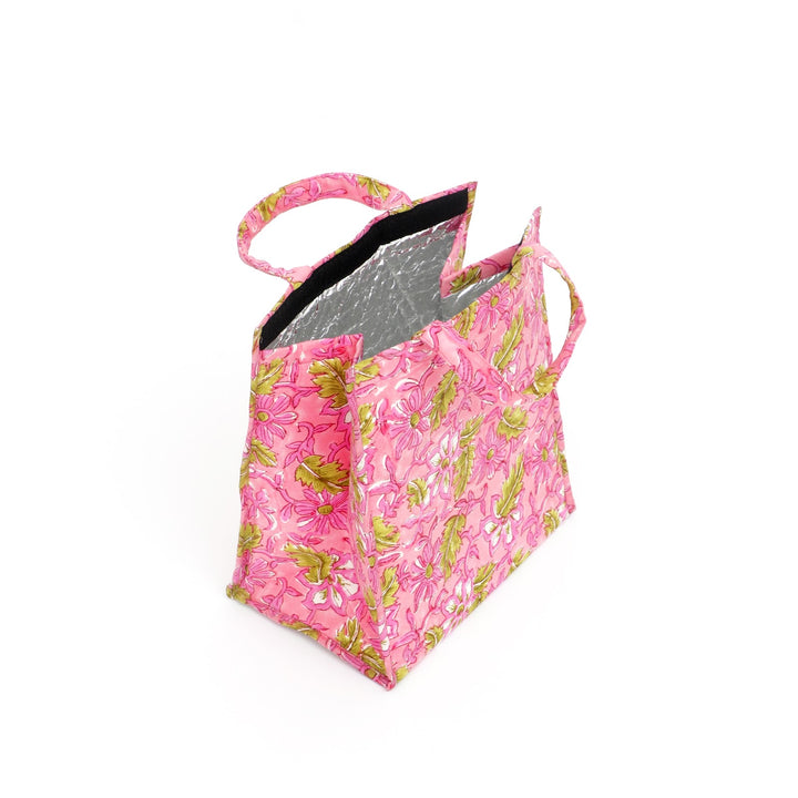 Insulated Cotton Lunch Bag Set of 2, Pink Paisley Floral, view 3
