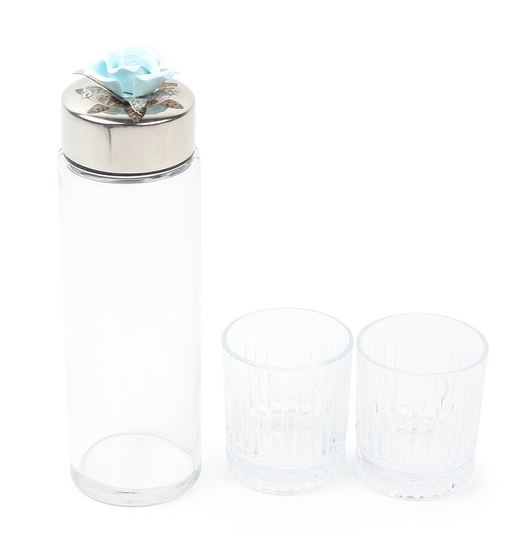 Petal Eclat Glass Water Bottle and Glass Set Blue view 4