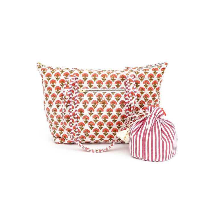 Quilted Travel Bag with Potli Pouch, White