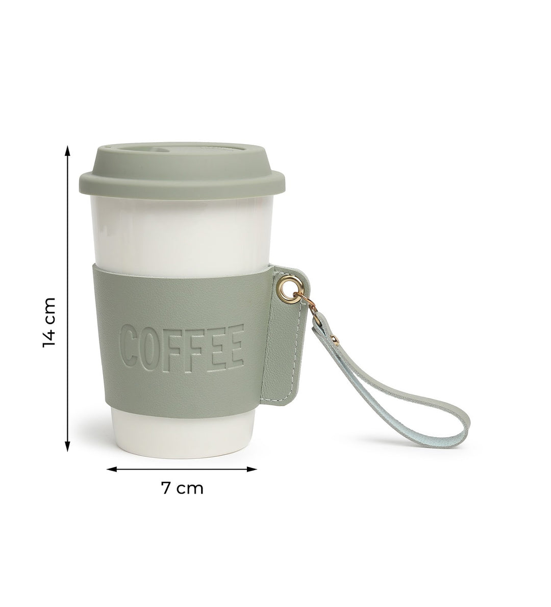 Brewster Ceramic Coffee Tumbler with Leather Wrap Green view 3