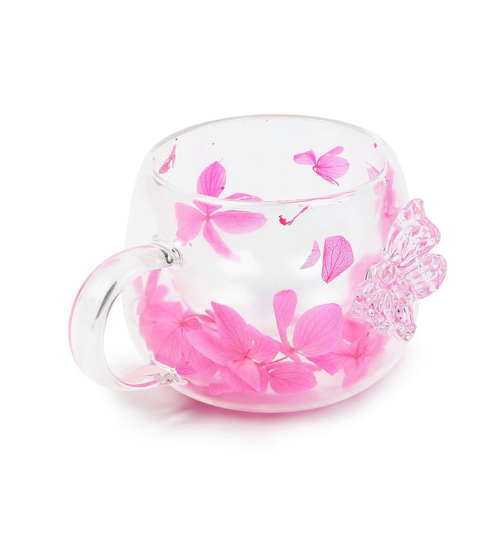 Titli Bloom Floral Glass Mug with Butterfly Pink view 5