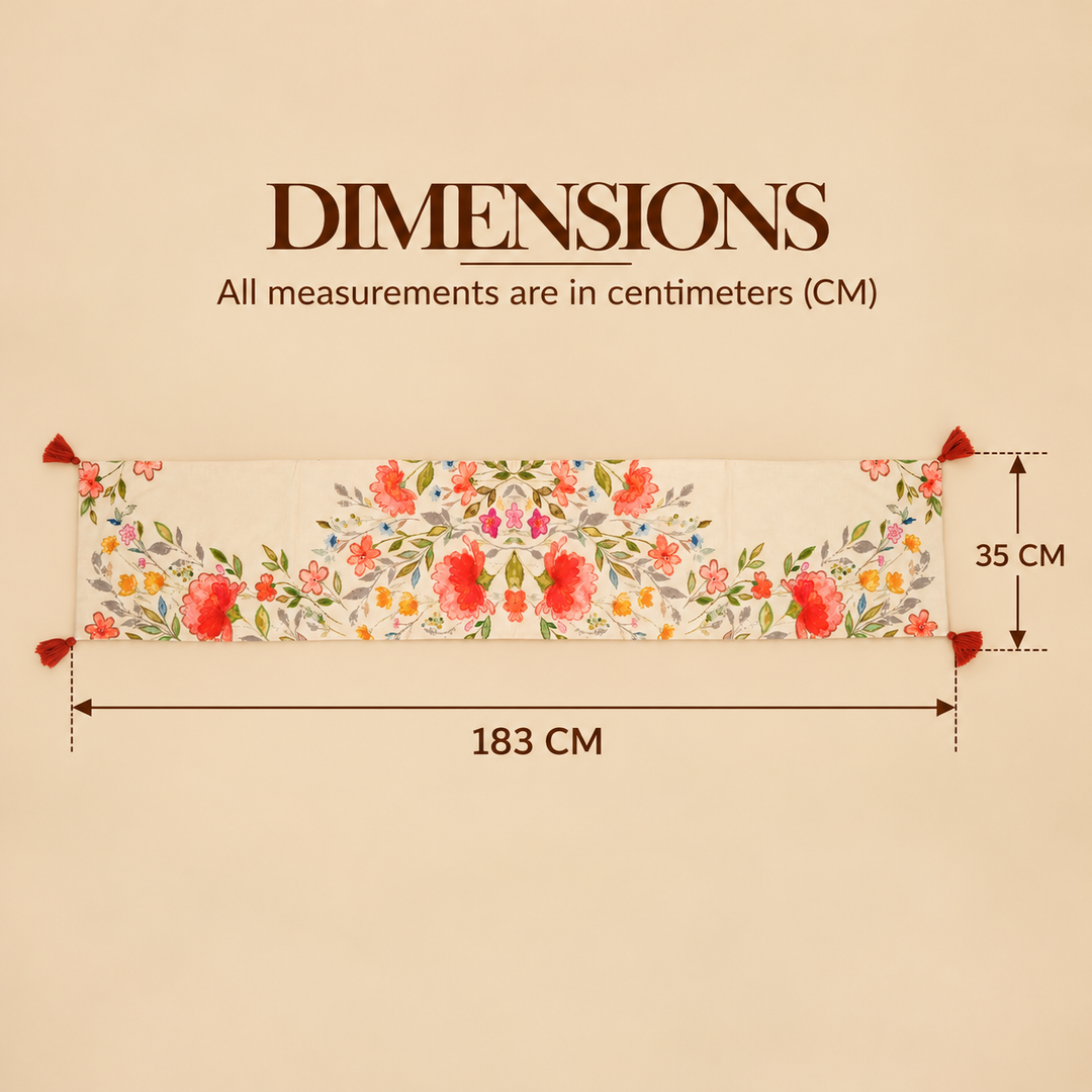 Floral Garden Print Table Runner with Tassels, View 5