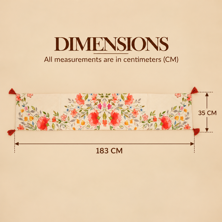 Floral Garden Print Table Runner with Tassels, View 5
