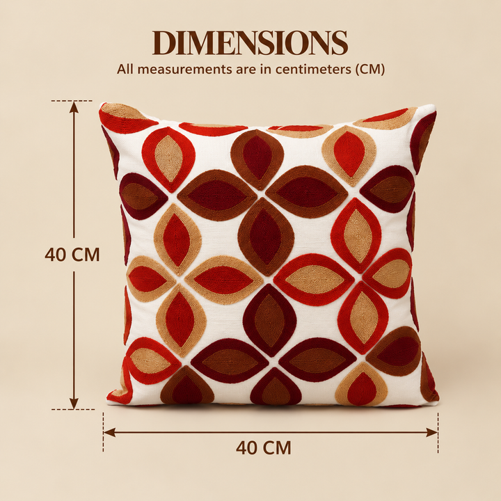 Red Geometric Aari Embroidered Cushion Cover, View 5