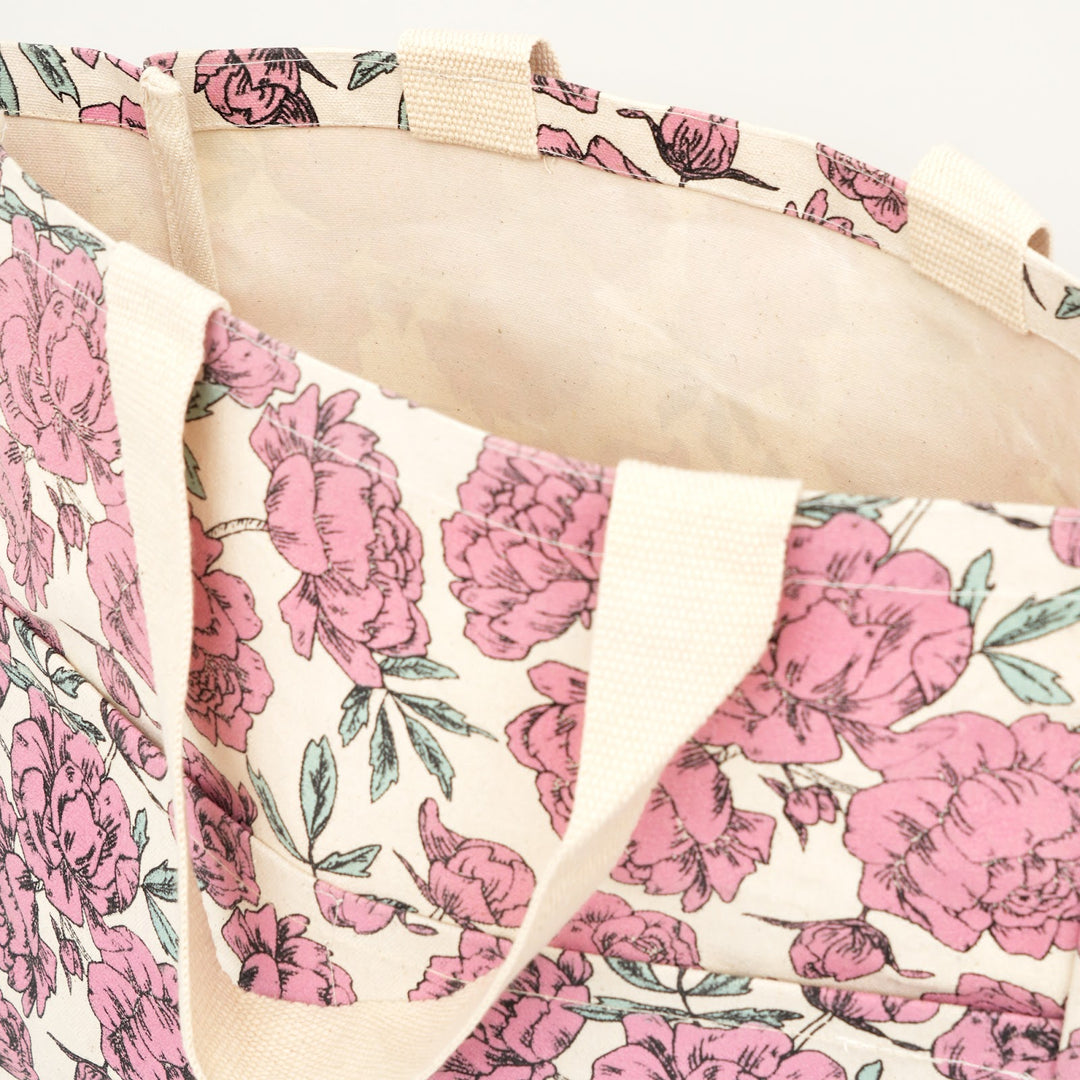Pink Rose Print Canvas Tote Bag, View 3