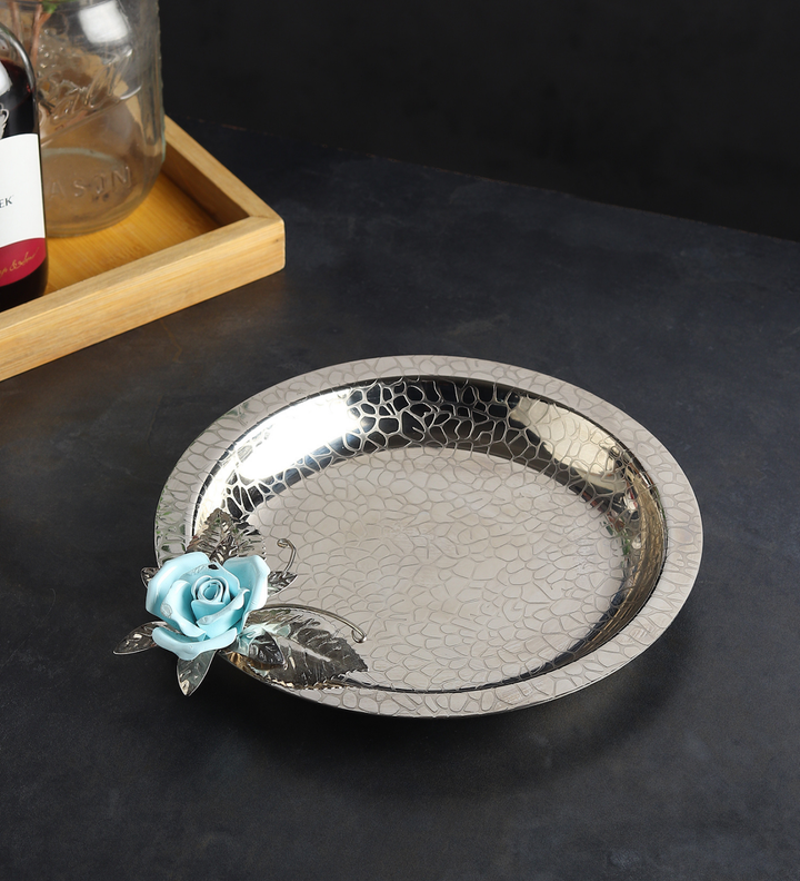 Petal Eclat Round Stainless Steel Serving Plate Blue view 1
