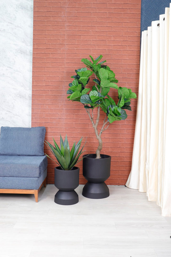 Expobazaar Ribbed Grey Hourglass Large Planter
