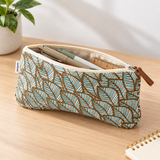 Grey Leaf Print Canvas Zipper Pouch, View 6