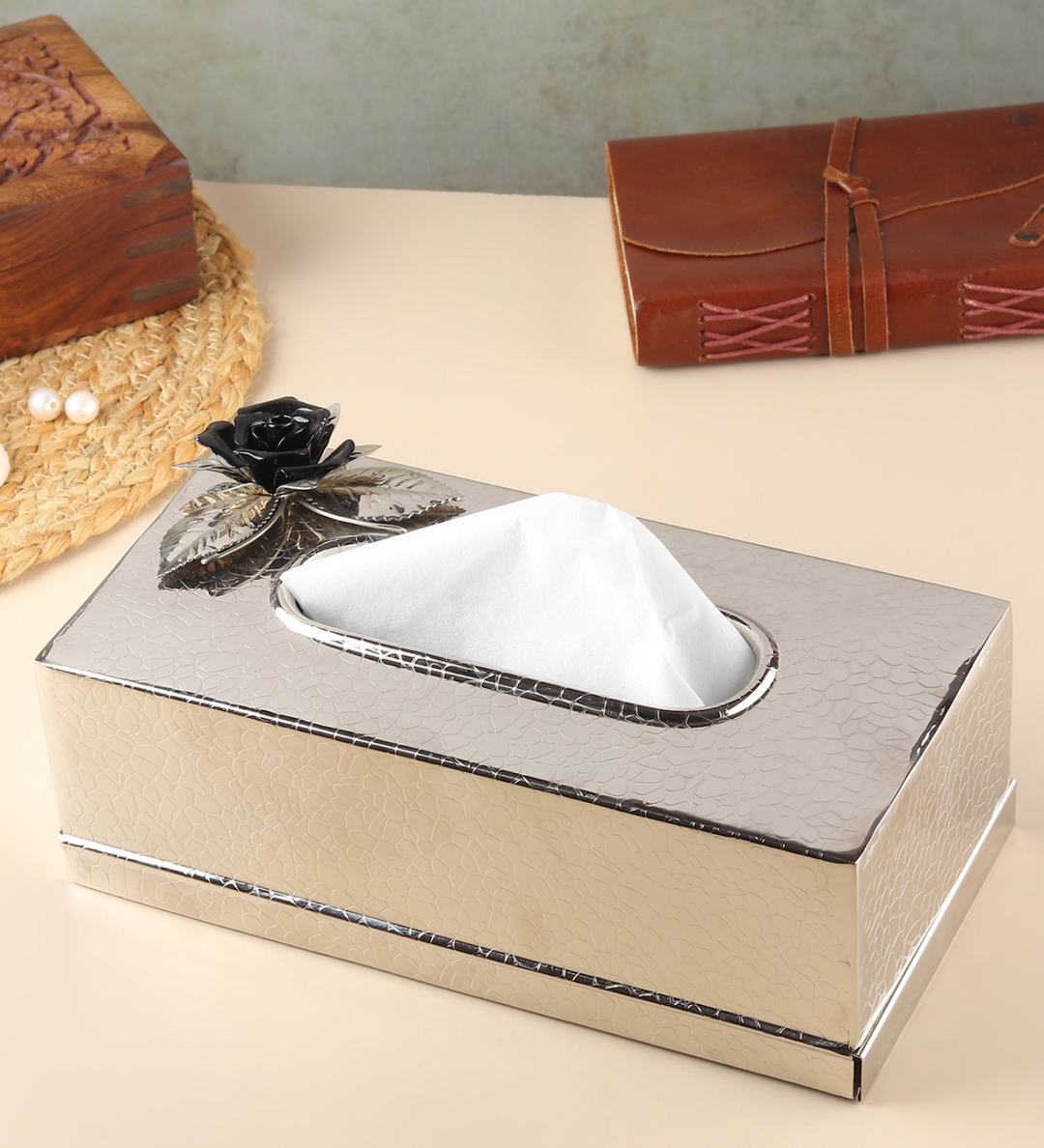 Petal Eclat Stainless Steel Tissue Box Holder Black view 2