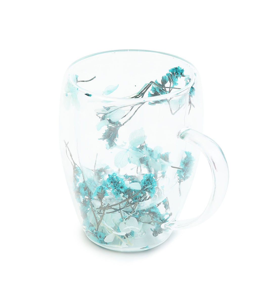 Dahlia Pressed Flower Glass Coffee Mug Blue view 5