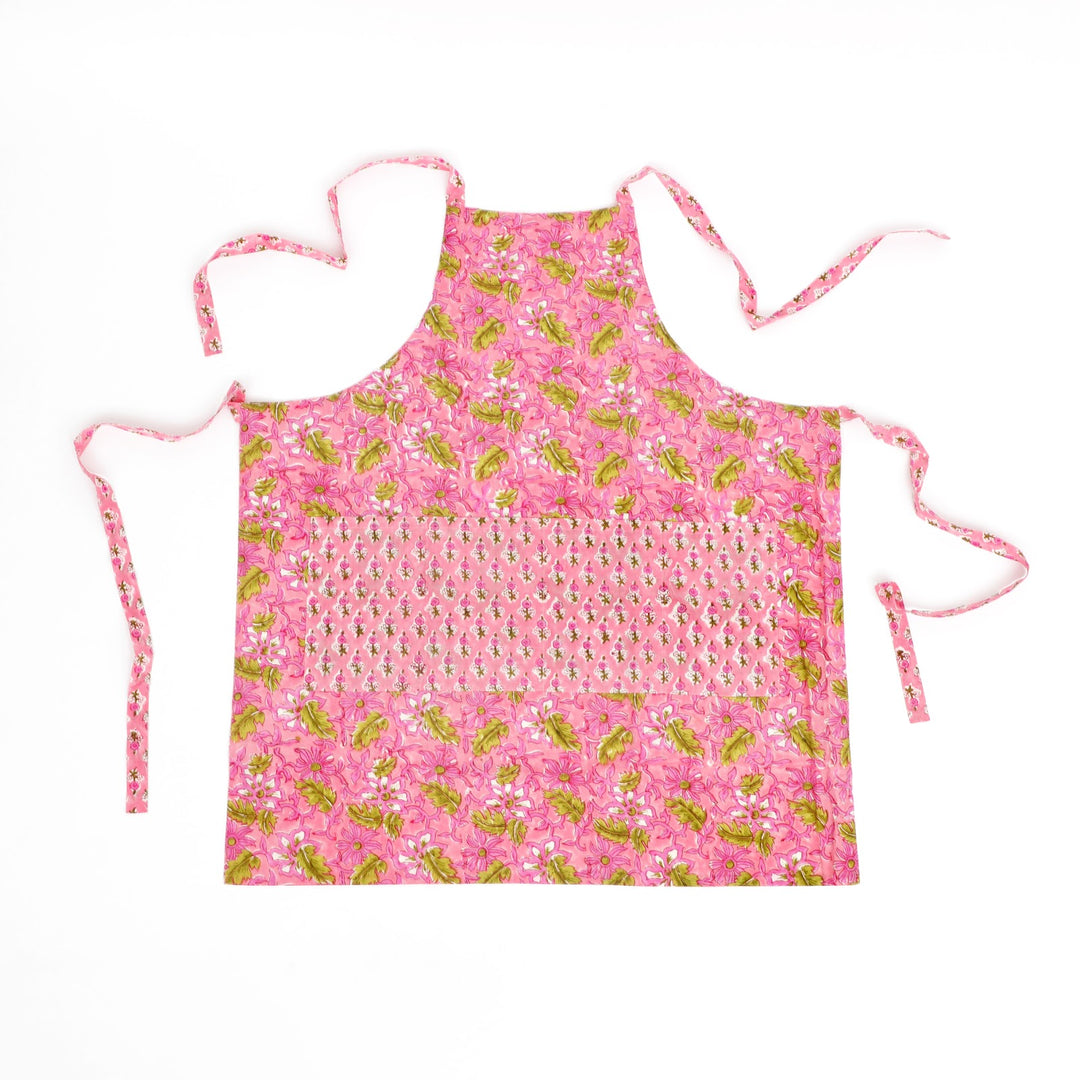 Hand Block Cotton Kitchen Apron Set, Magenta, view 2