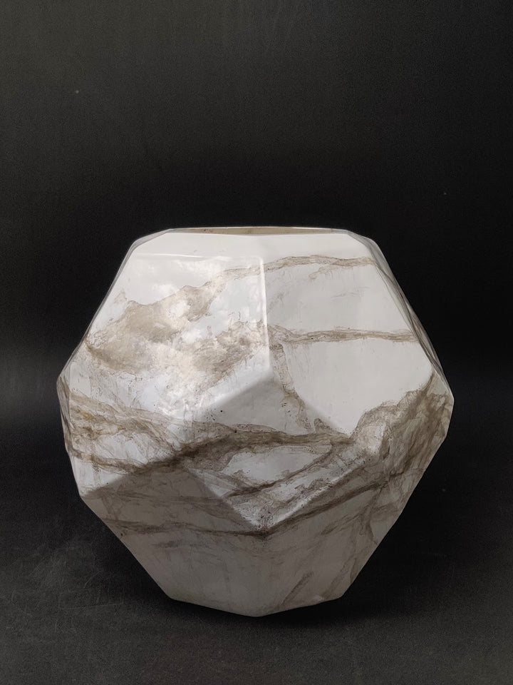 Expobazaar Matte White Marble Finish Glass Vase