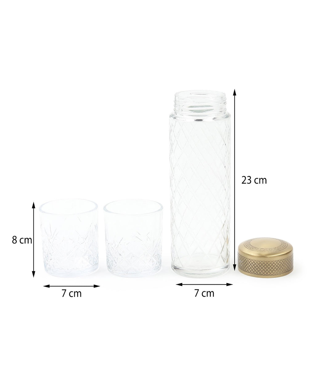 Brass Verre Diamond Cut Glass Bottle and 2 Glasses Set view 3