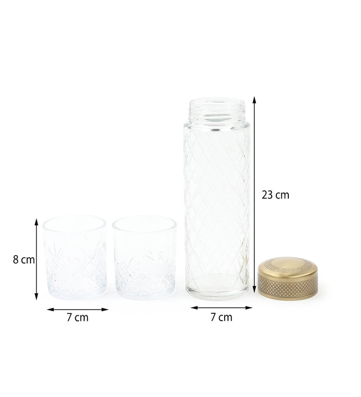 Brass Verre Diamond Cut Glass Bottle and 2 Glasses Set view 3