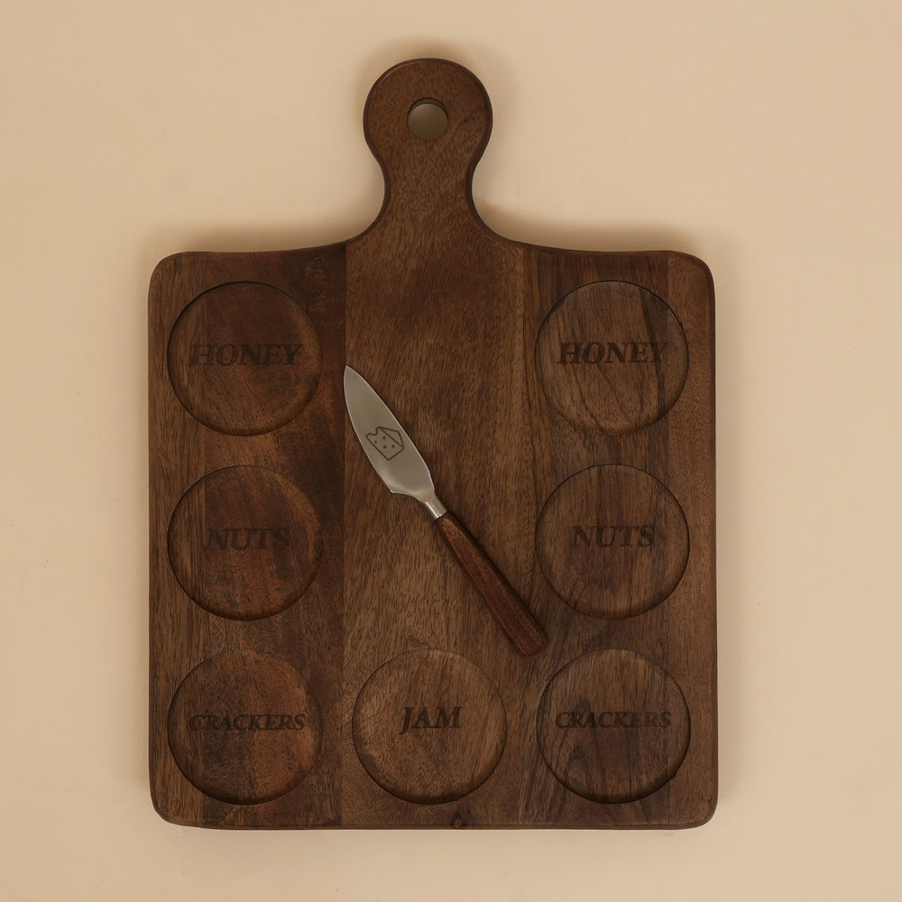 Large mango wood cheese board with knife