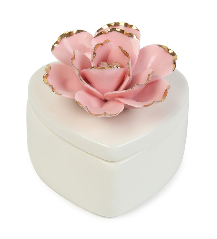 Devotion Heart Shaped Porcelain Rose Trinket Box view 4