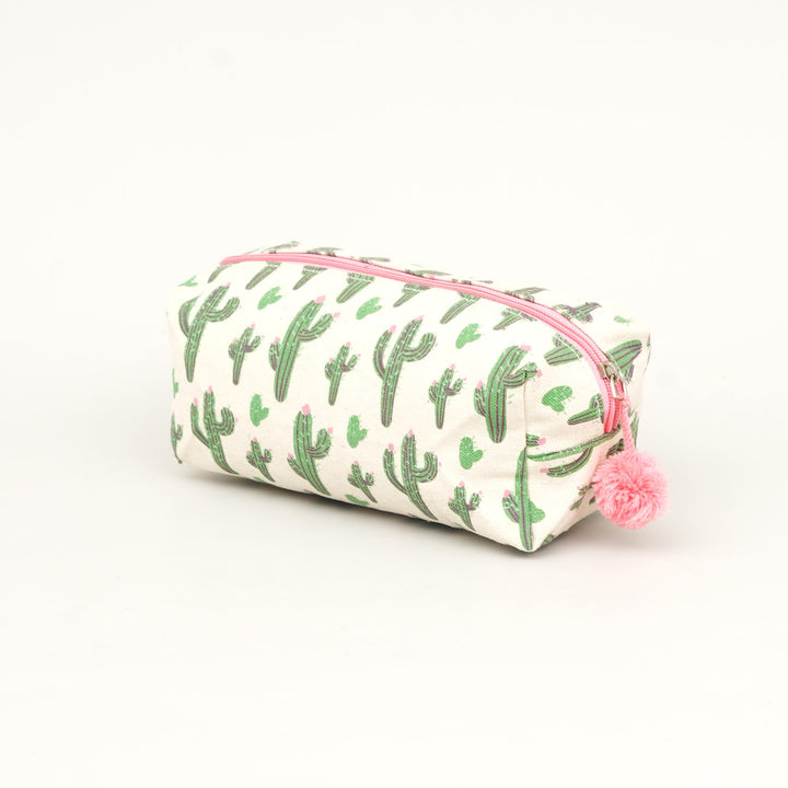 Cactus Print Fluffy Pouch with Pom Pom, View 4