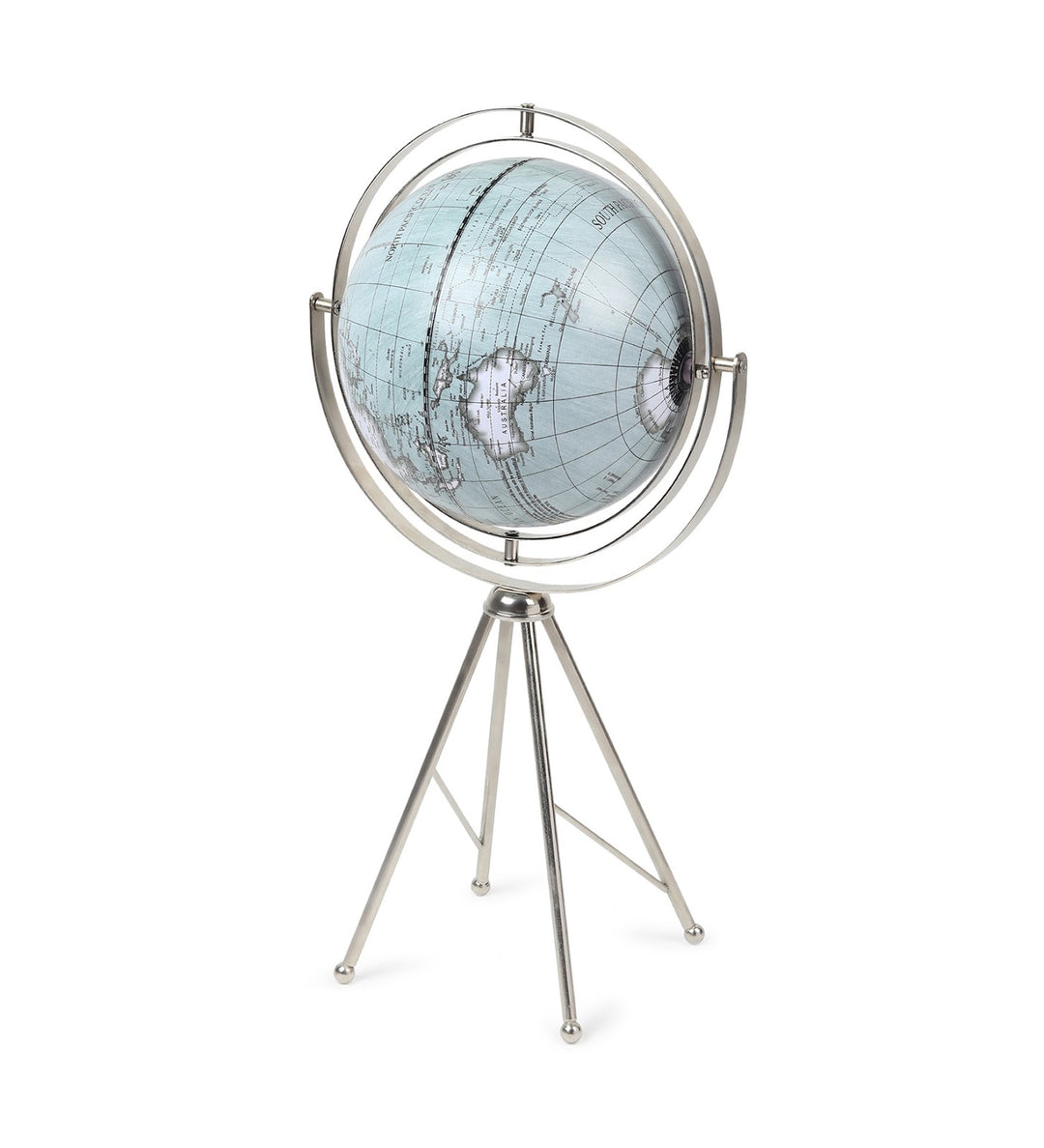 Spherecraft Silver Metal World Globe with Tripod Stand view 5