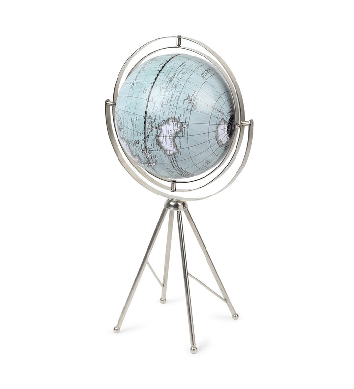 Spherecraft Silver Metal World Globe with Tripod Stand view 5