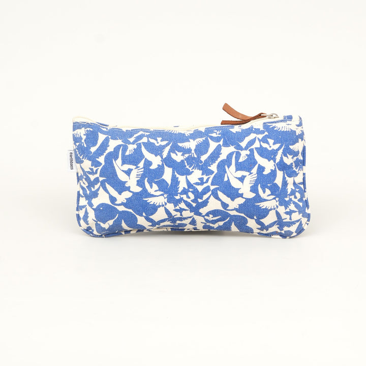 Blue Leaf Print Canvas Zipper Pouch, View 2