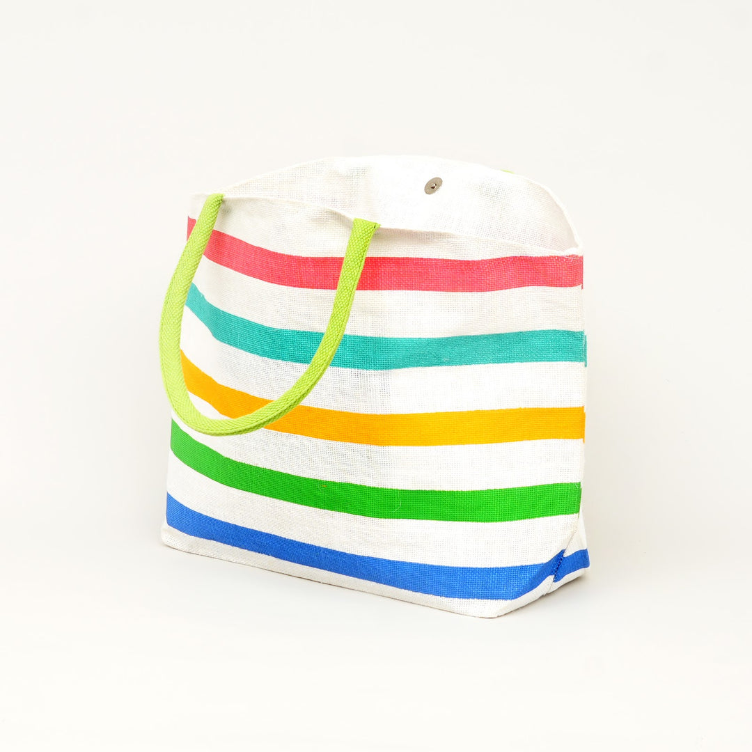 Multicolour Striped Jute Carry Bag, View 3