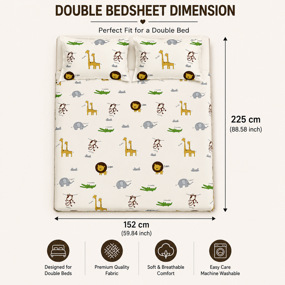 Kids Vibrant Animal Print Bedsheet
