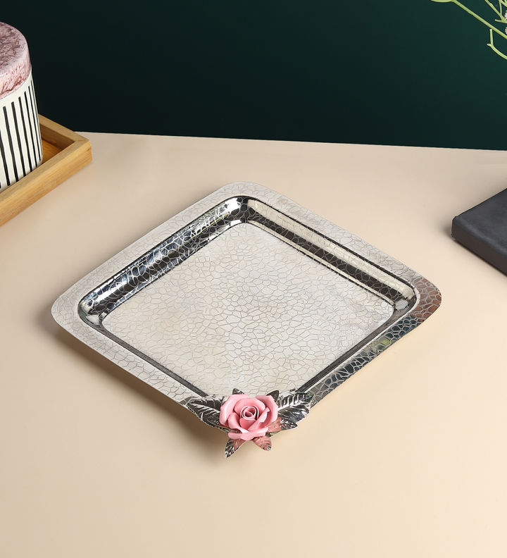 Petal Eclat Square Stainless Steel Serving Tray Pink view 1