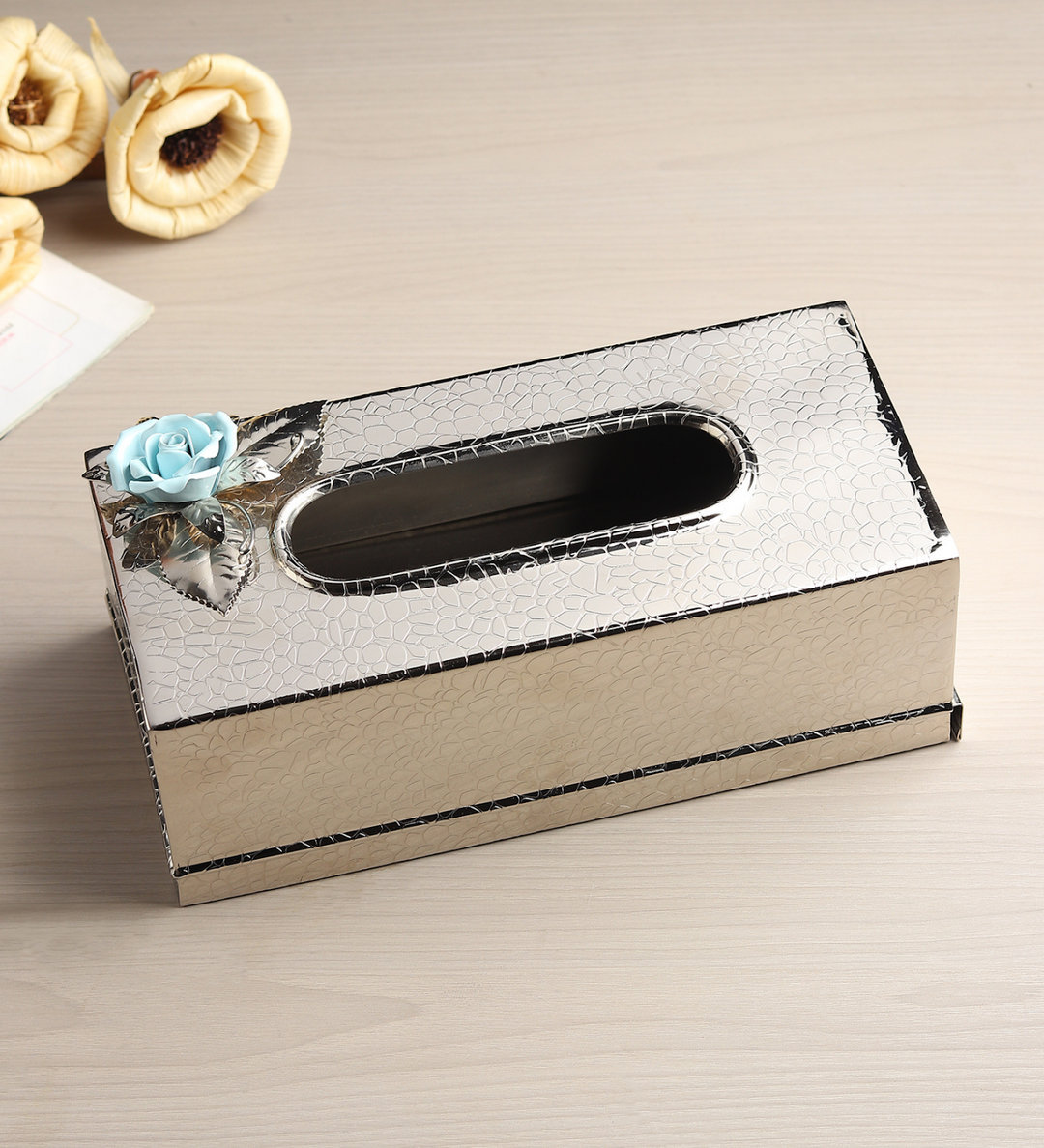 Petal Eclat Stainless Steel Tissue Box Holder Blue view 1