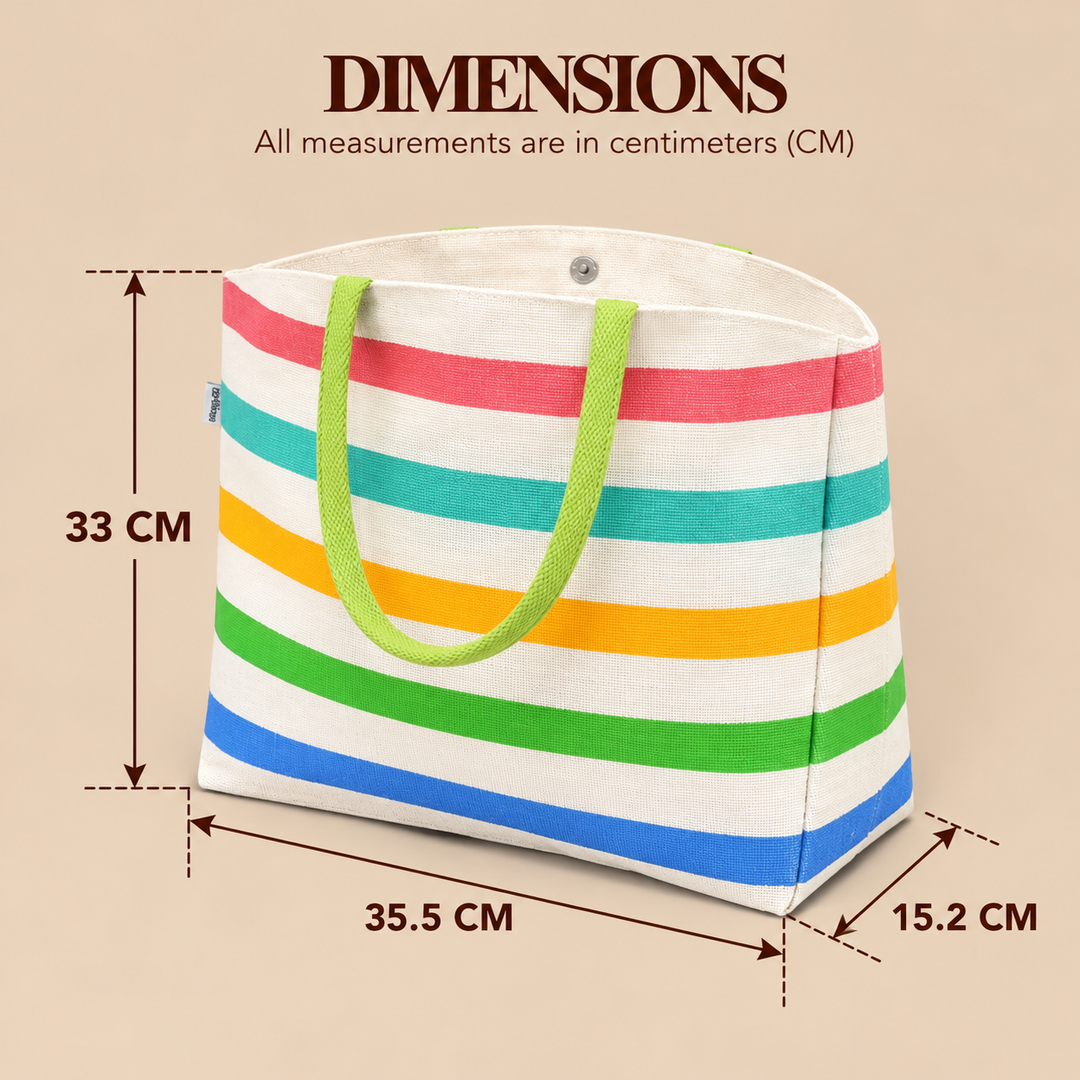 Multicolour Striped Jute Carry Bag, View 6
