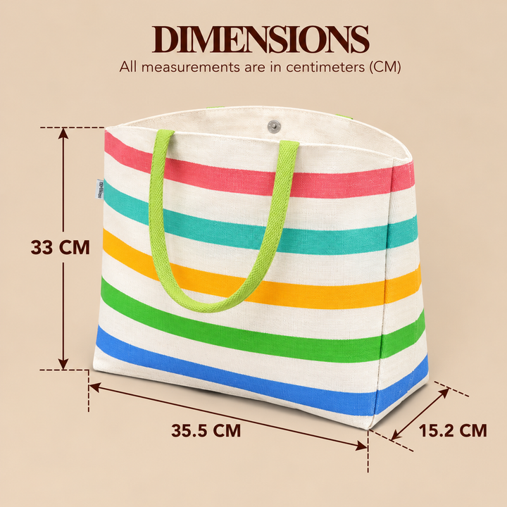 Multicolour Striped Jute Carry Bag, View 6