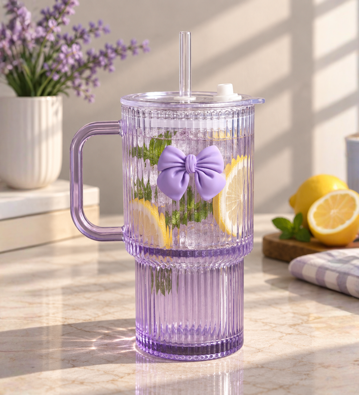 Ribbonette Fluted Glass Tumbler with Ribbon Detail Purple view 2