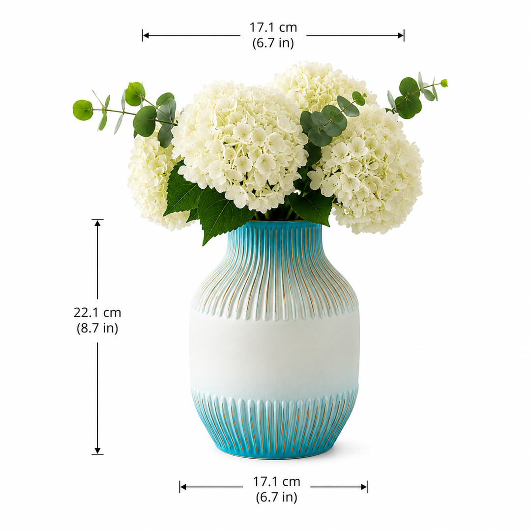 Glass Flower Vase, White and Sky