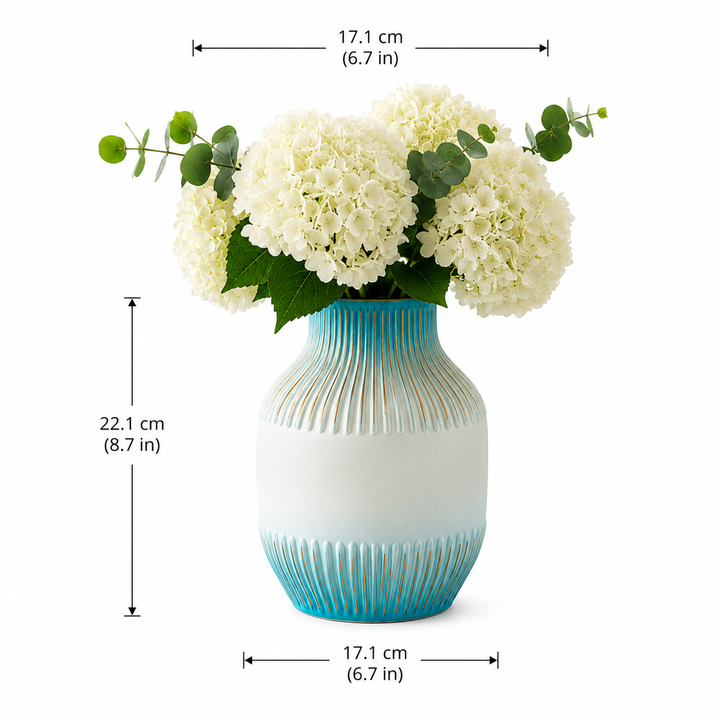 Glass Flower Vase, White and Sky