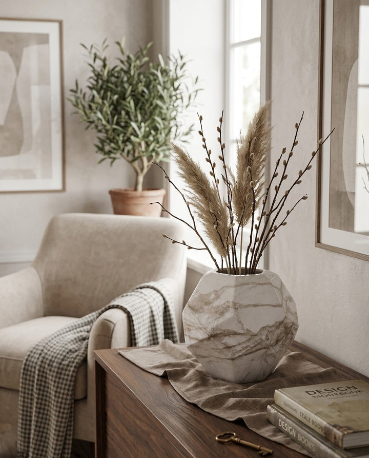 Expobazaar Matte White Marble Finish Glass Vase