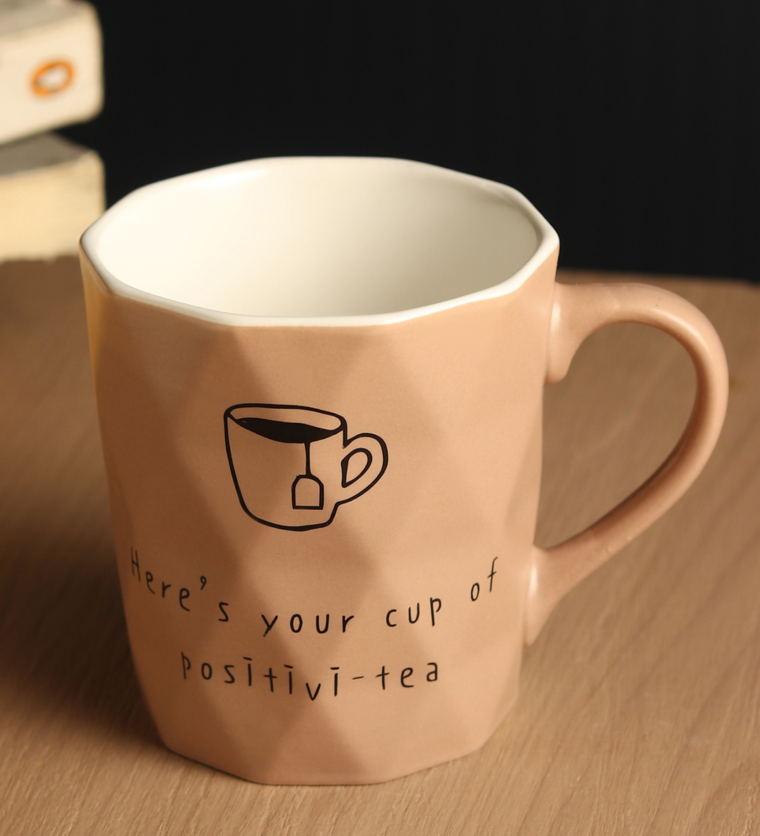 Positive-Tea Ceramic Tea Cup with Quote Pink view 1