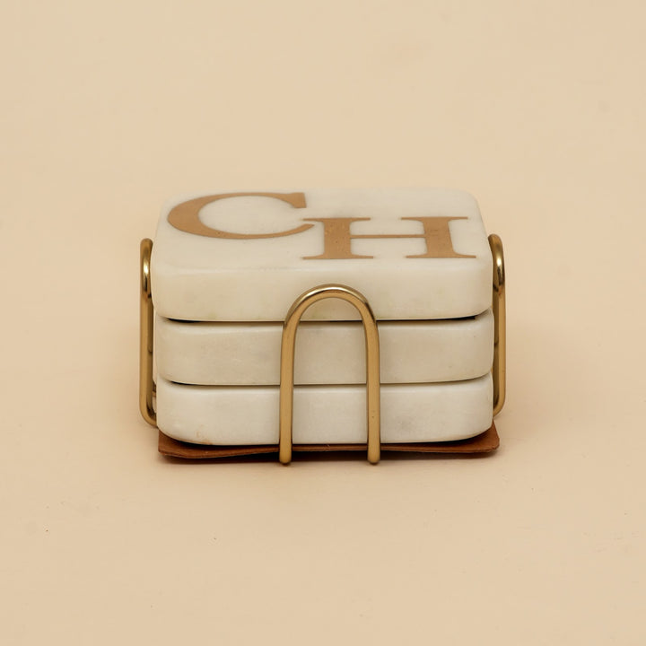 Marble coaster set with brass inlay