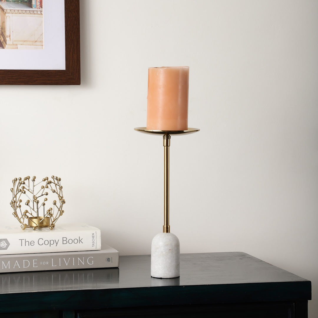 Expobazaar Marble Pillar Candle Large Stand In Gold