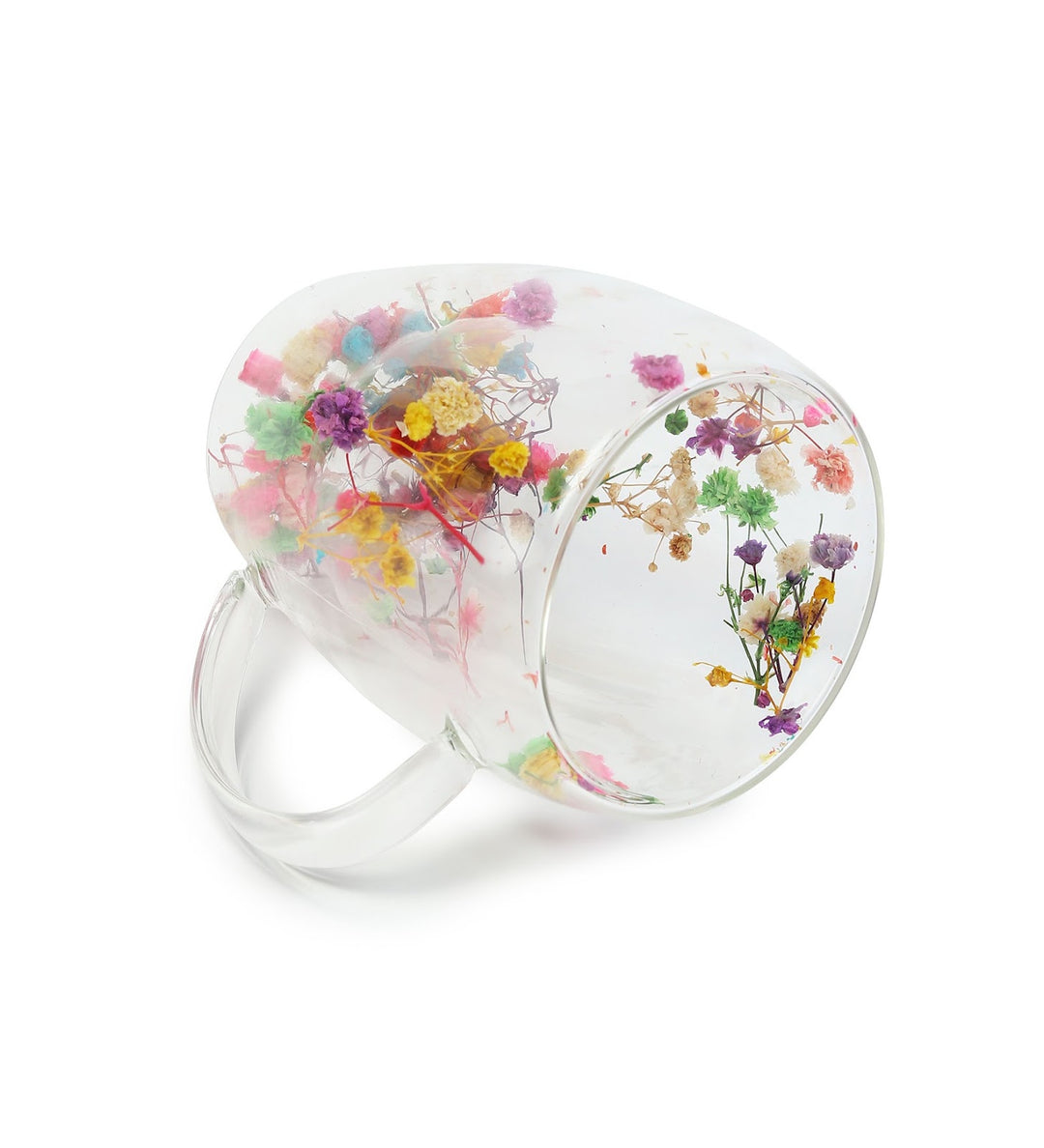 Dahlia Pressed Flower Glass Coffee Mug Multicoloured view 6