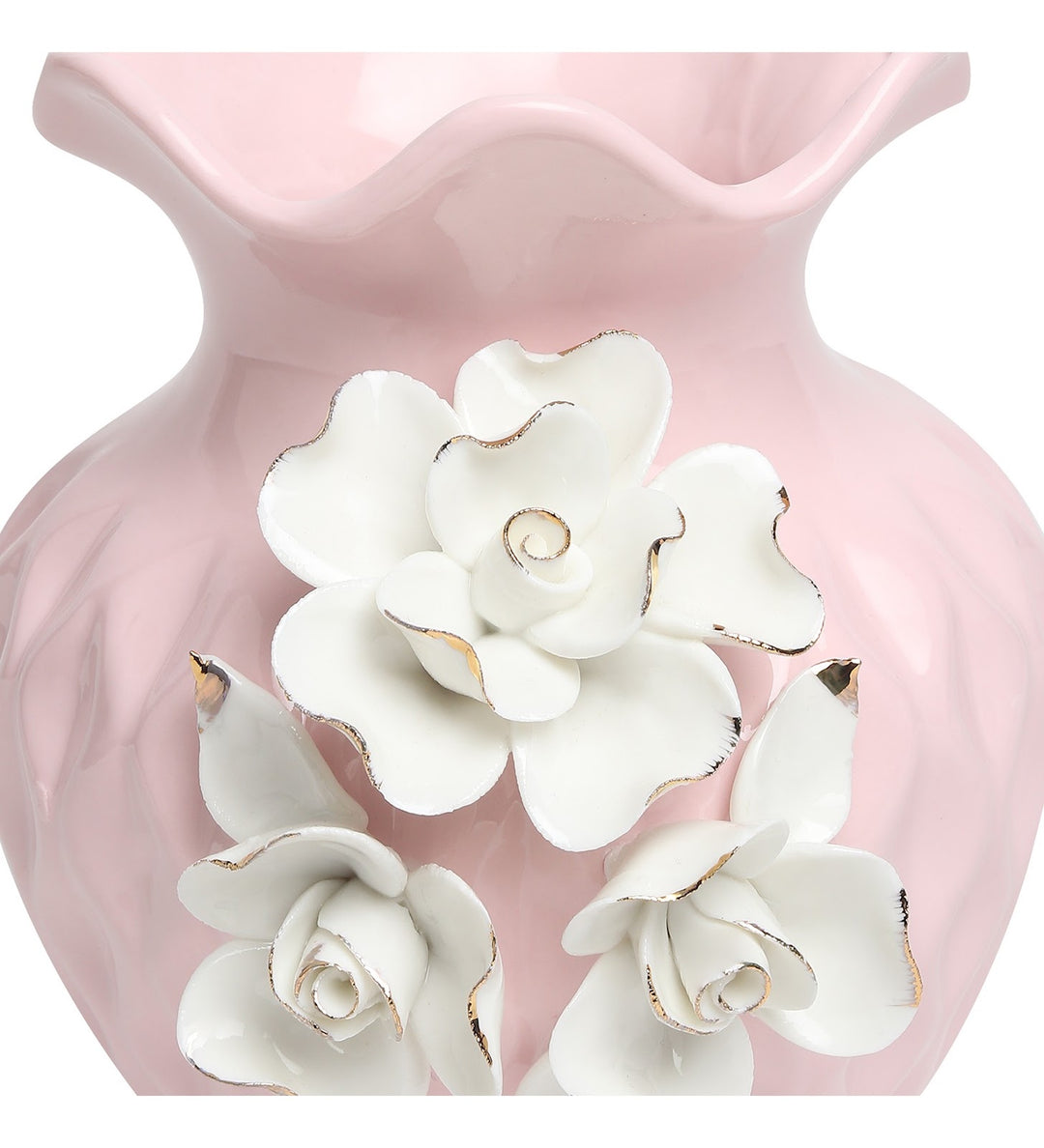 Elodie Fleur Blue Porcelain Vase Wide with Gold Detail view 4