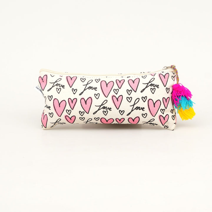 Heart Print Tassel Pencil Pouch, View 3