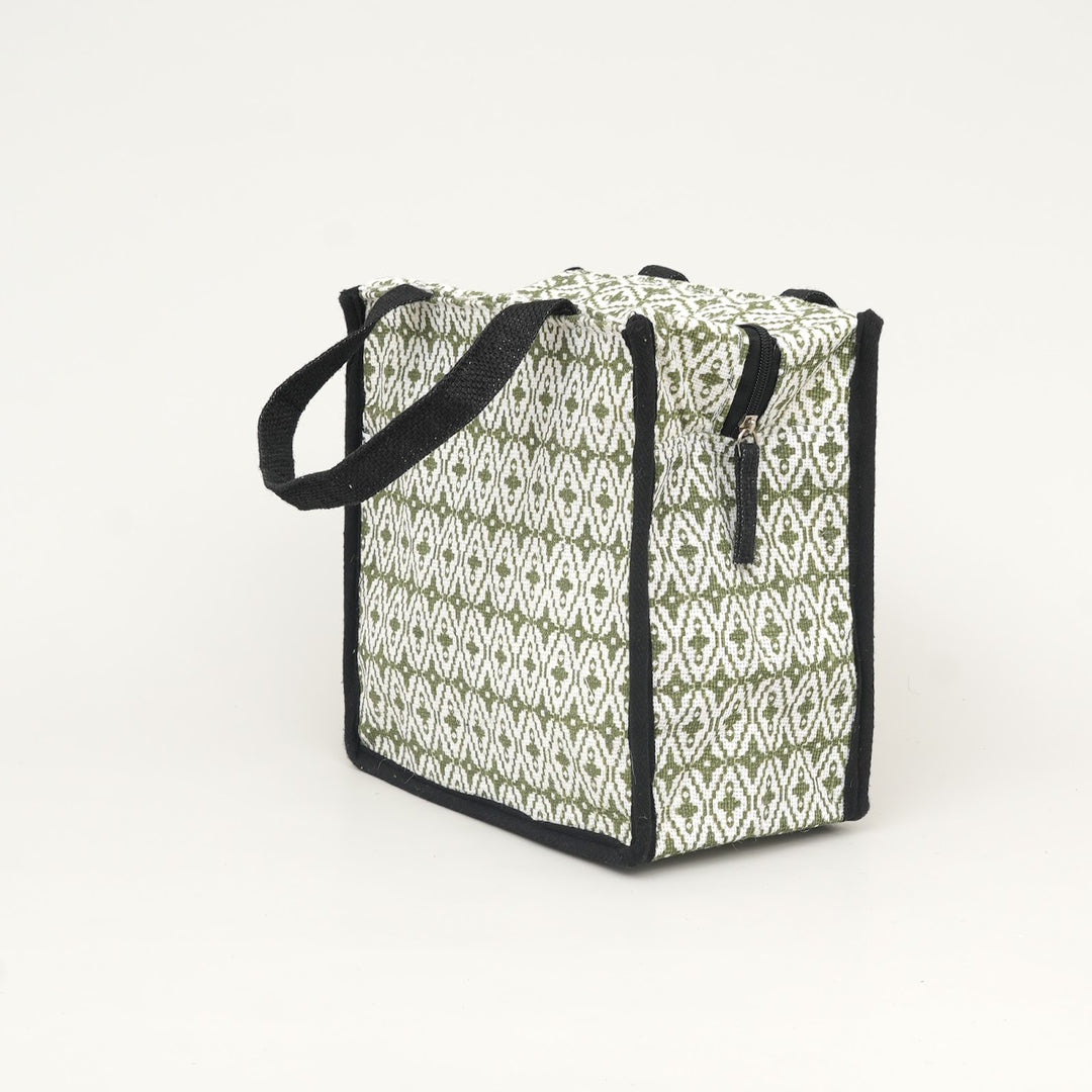 Express Jute Lunch Bag, Black and White Print, View 2