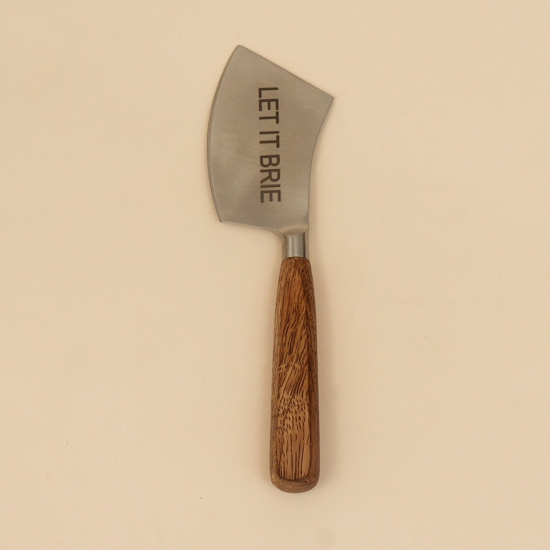 Etched steel and wood cheese knife set