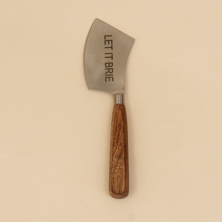 Etched steel and wood cheese knife set