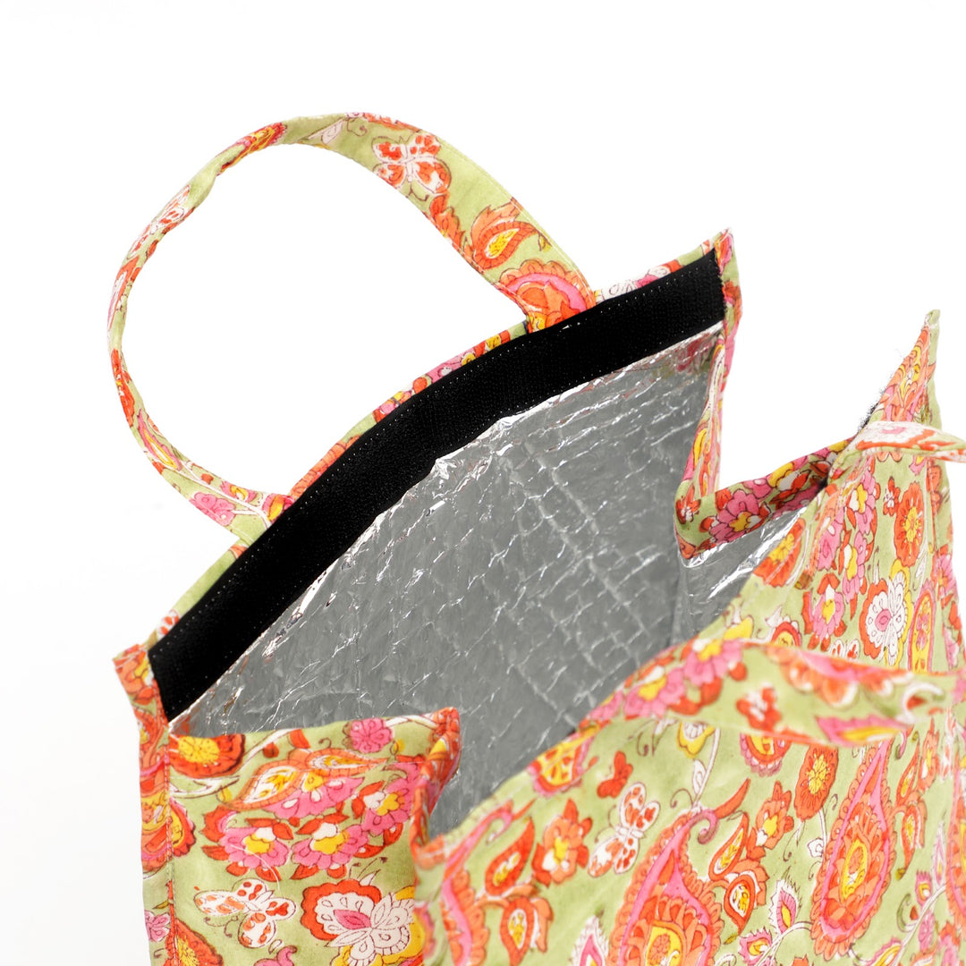 Insulated Cotton Lunch Bag Set of 2, Orange Paisley Spiral, view 3