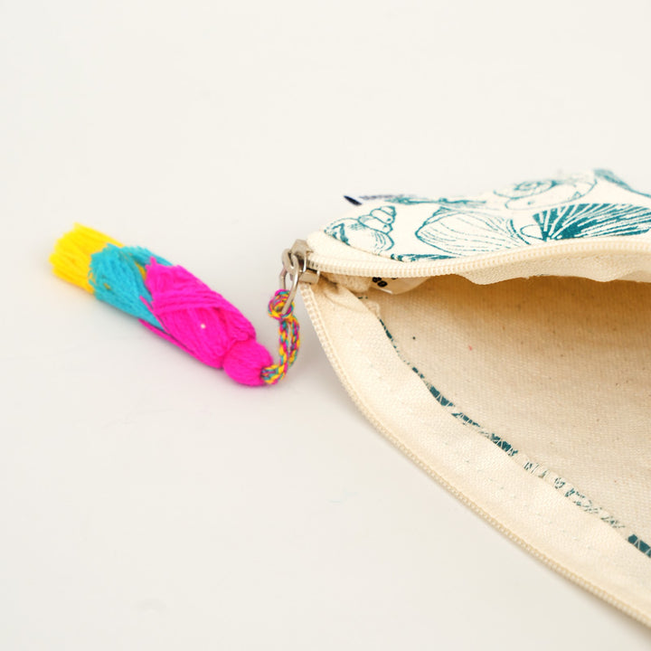 Blue Botanical Print Tassel Pencil Pouch, View 5