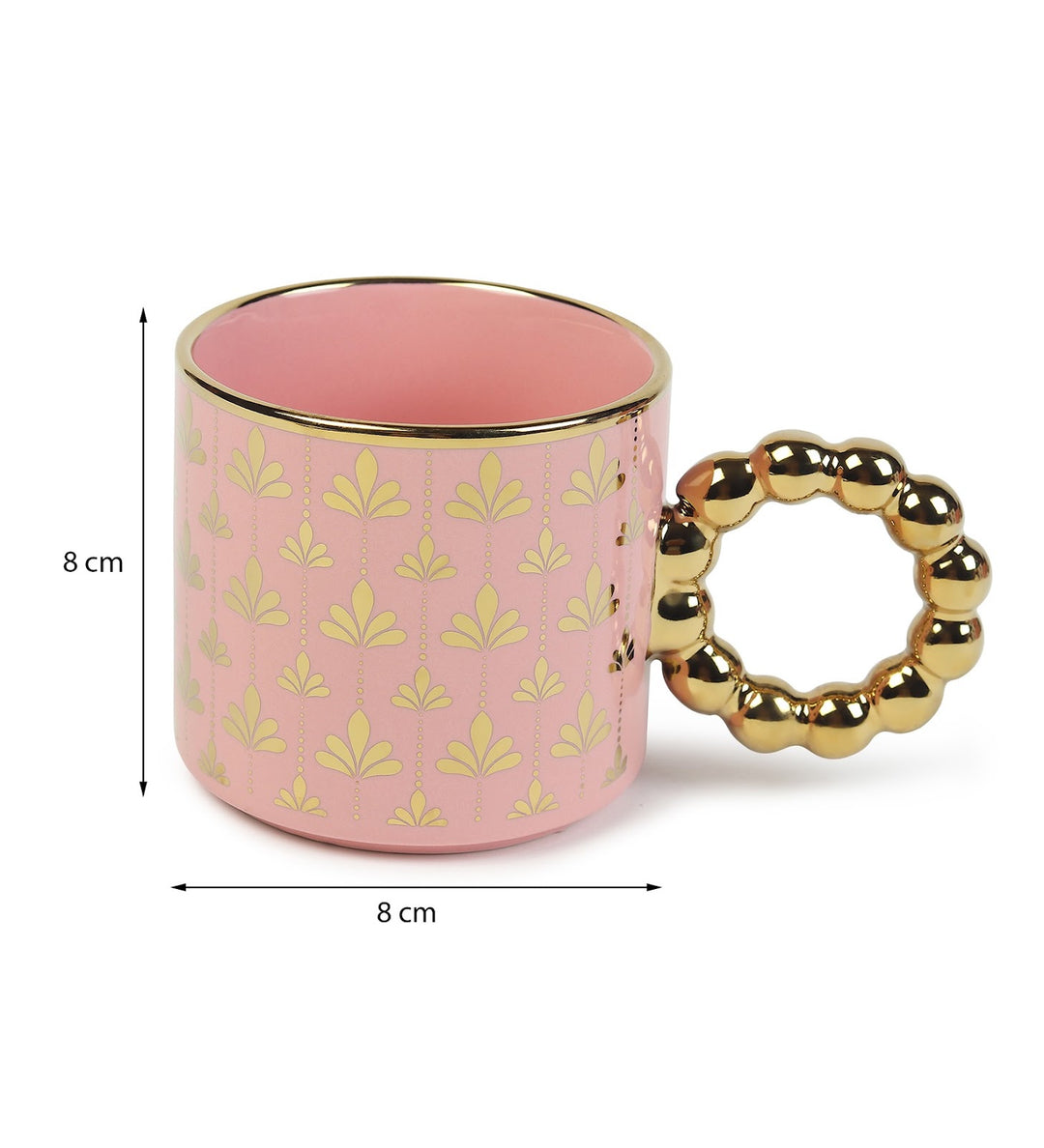 Ceramic Coffee Mug with Gold Motifs and Beaded Handle Della Pink view 3