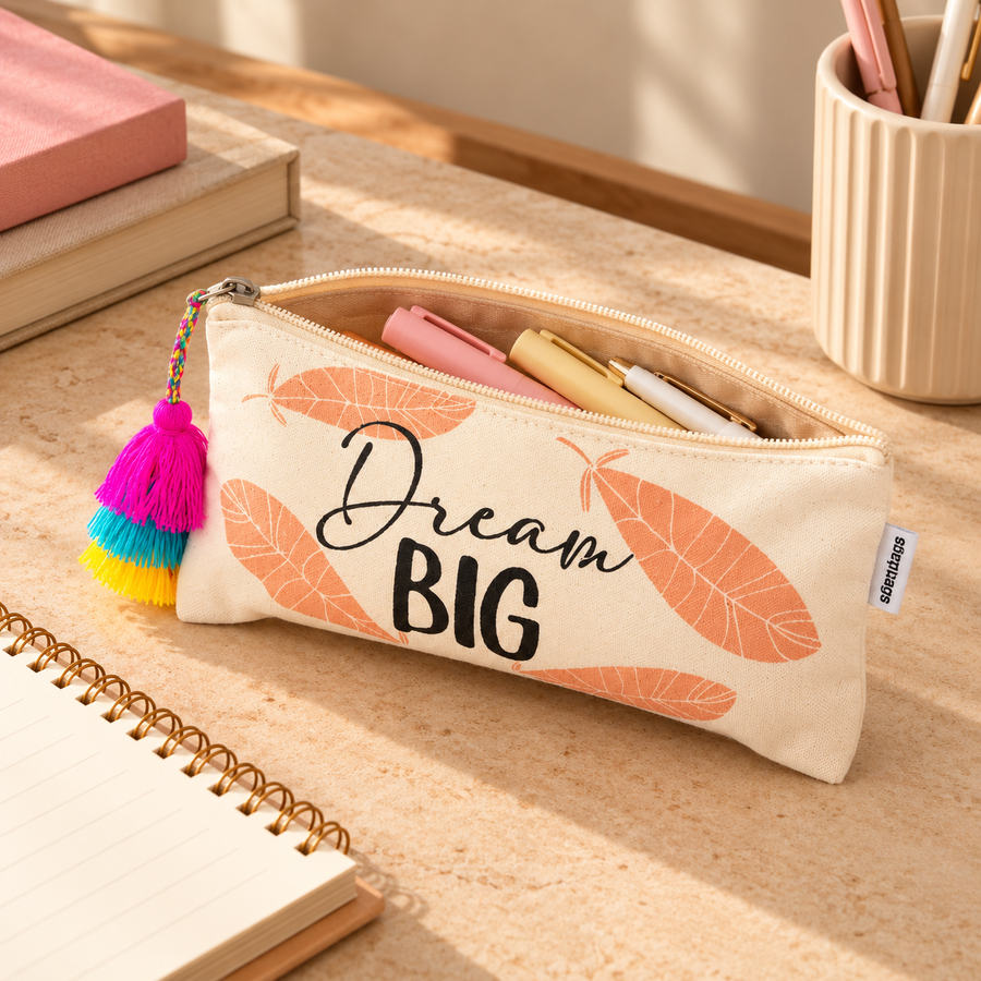 Dream Big Printed Tassel Pencil Pouch