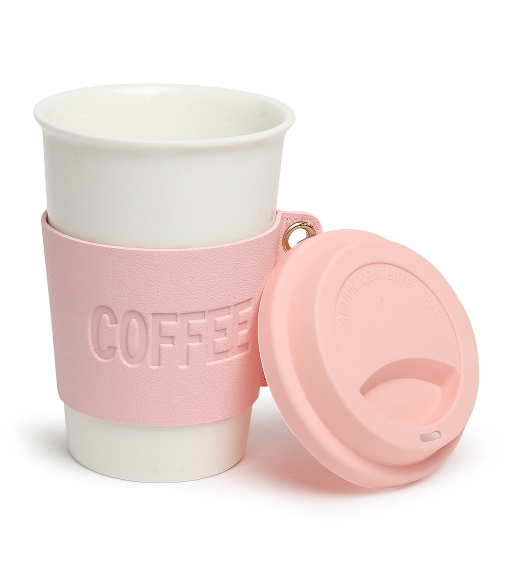 Brewster Ceramic Coffee Tumbler with Leather Wrap Pink view 6