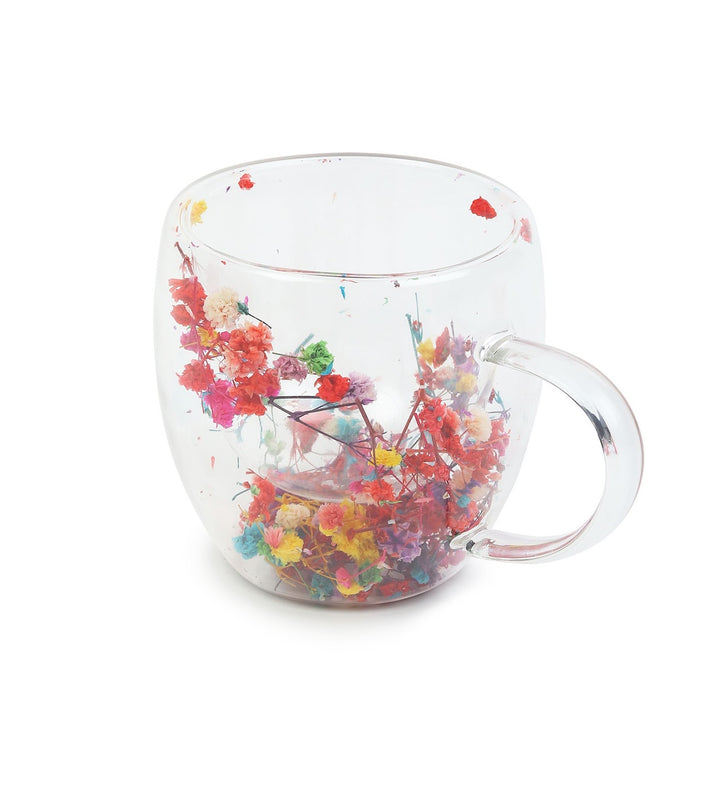 Dahlia Pressed Flower Glass Mug Small Multicoloured view 5